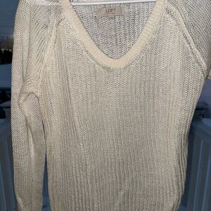 LOFT Women's V-Neck Sweater in Cream/White